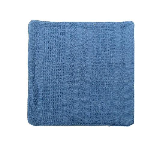 Cotton Knitted Cushion Cover Herringbone Blue