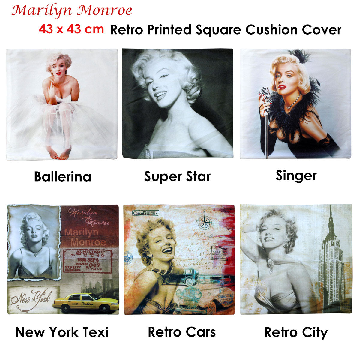 Marilyn Monroe Retro City Square Cushion Cover