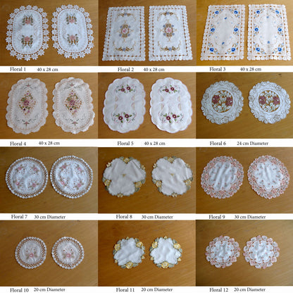 Set of 2 Embroidered Doilies Floral 11