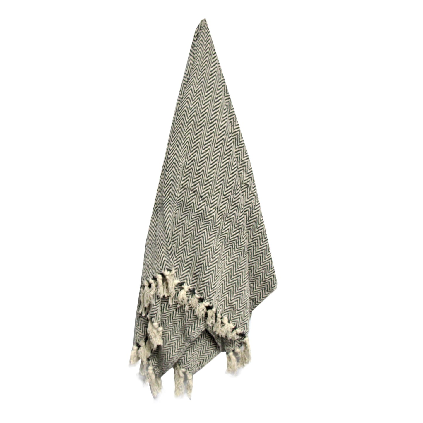 Cotton Fringe Throw Rug Chevron Charcoal