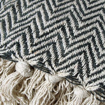 Cotton Fringe Throw Rug Chevron Charcoal