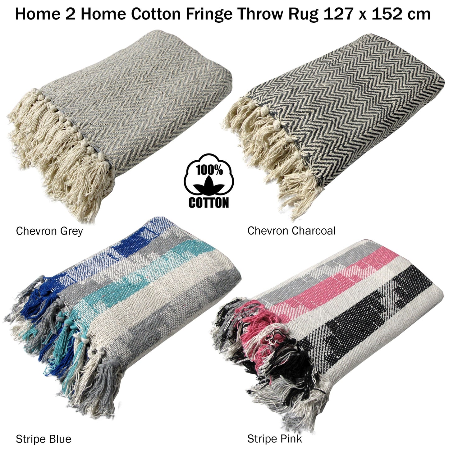 Cotton Fringe Throw Rug Chevron Charcoal