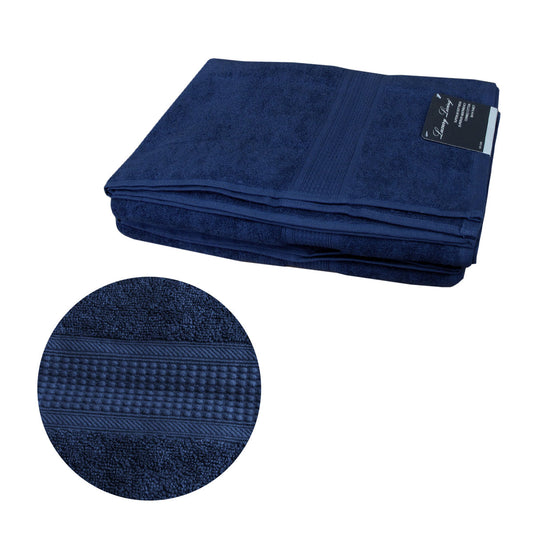 500GSM Set of 2 100% Cotton Bath Sheet Navy 80 x 160 cm