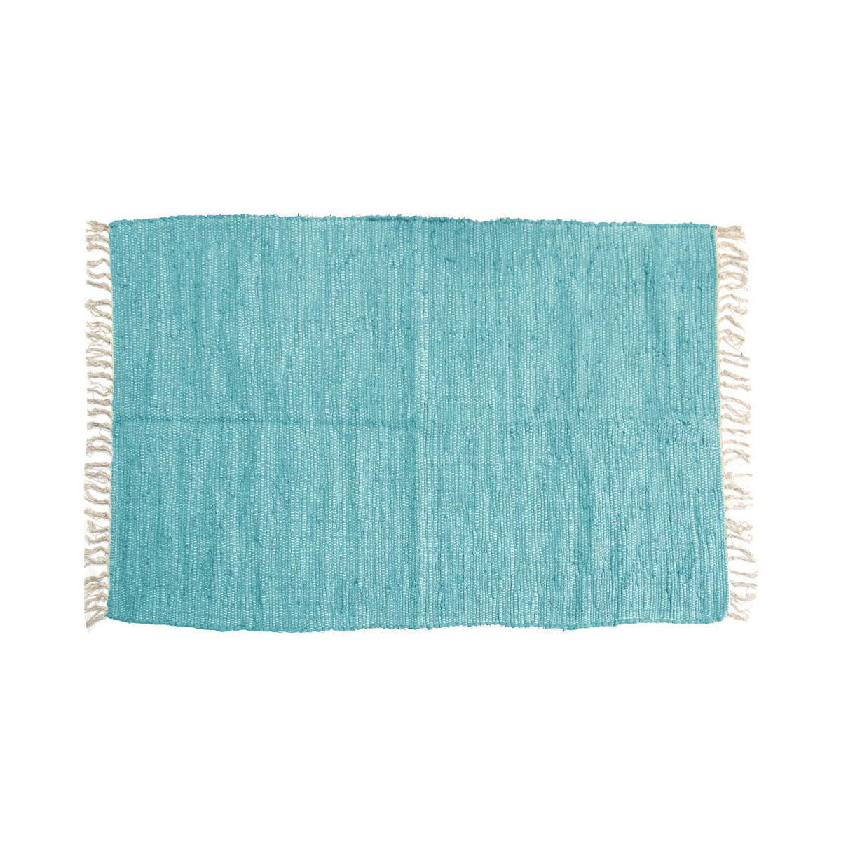 Large Chindi Cotton Handmade Floor Mat with Tassels 90 x 150 cm Aqua