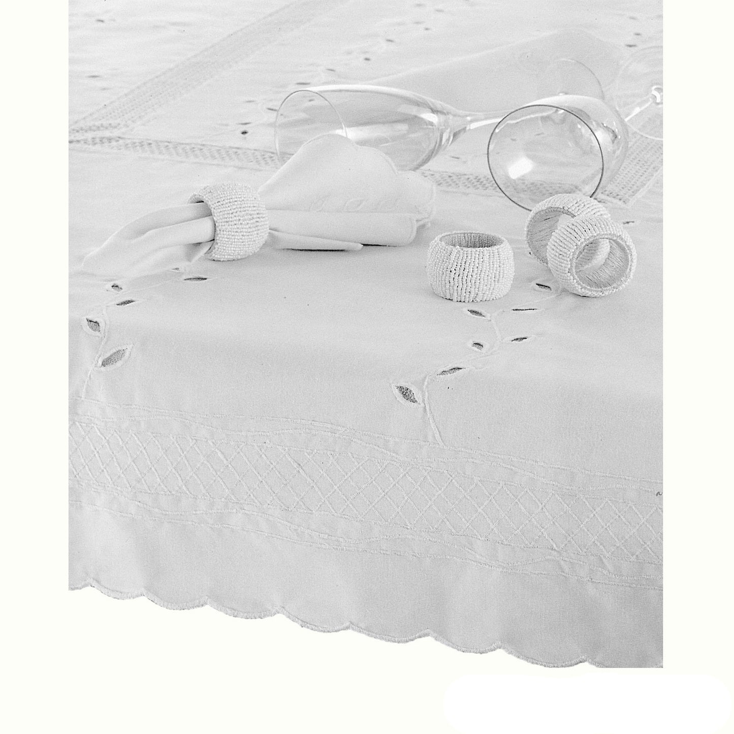 Embroidered Tablecloth - 150x225cm Oblong BRIGHT WHITE