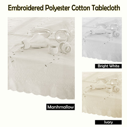 Embroidered Tablecloth - 150x225cm Oblong BRIGHT WHITE