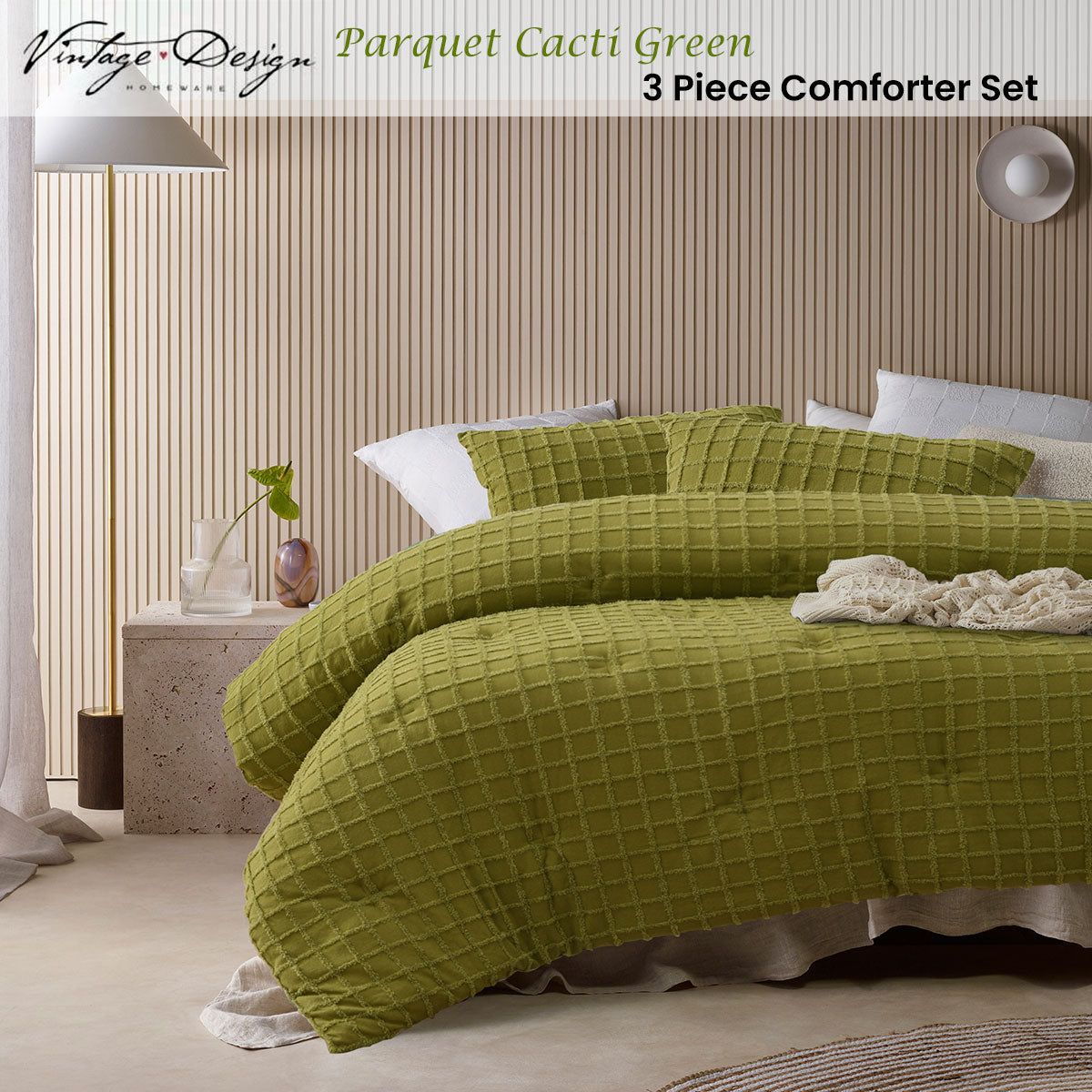 Vintage Design Homewares Parquet Cacti Green Comforter Set King