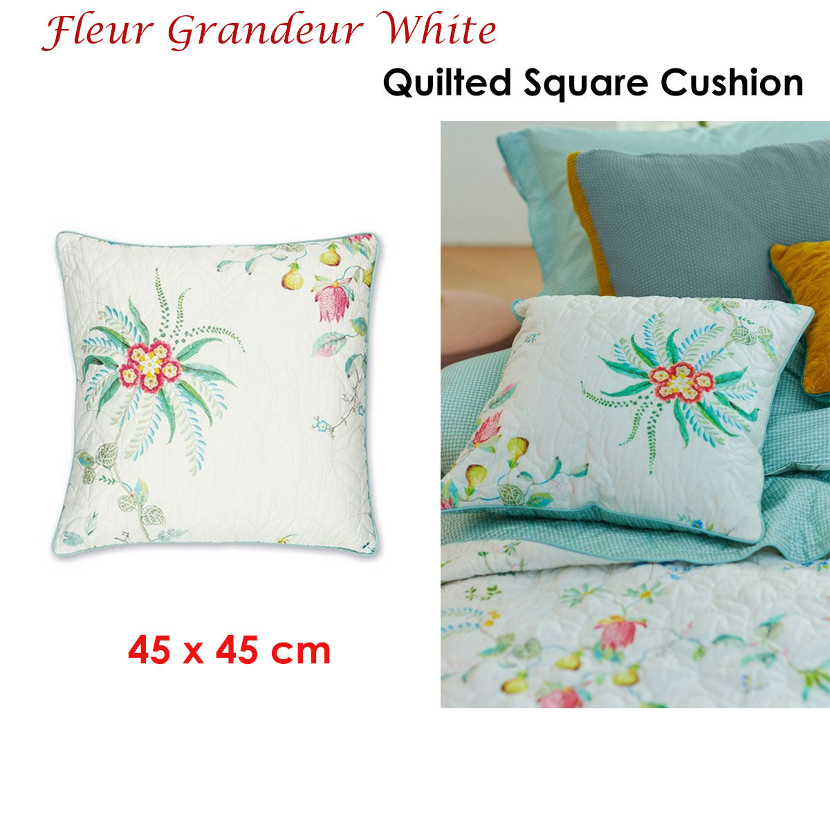 PIP Studio Fleur Grandeur White Quilted Square Cushion