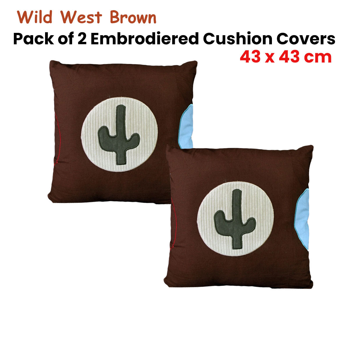 Pack of 2 Wild West Embroidered Cushion Covers 43 x 43 cm