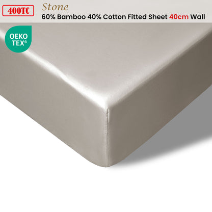 Accessorize 400TC Stone Bamboo Cotton Fitted Sheet 40cm Wall King