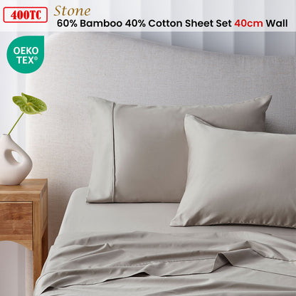 Accessorize 400TC Stone Bamboo Cotton Sheet Set 40cm Wall King