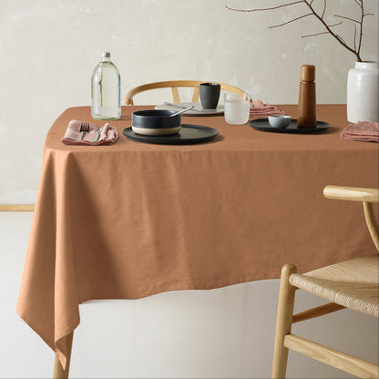 Vintage Design Homewares Helm Terracotta Washed Linen Cotton Tablecloth 130cm x 180cm