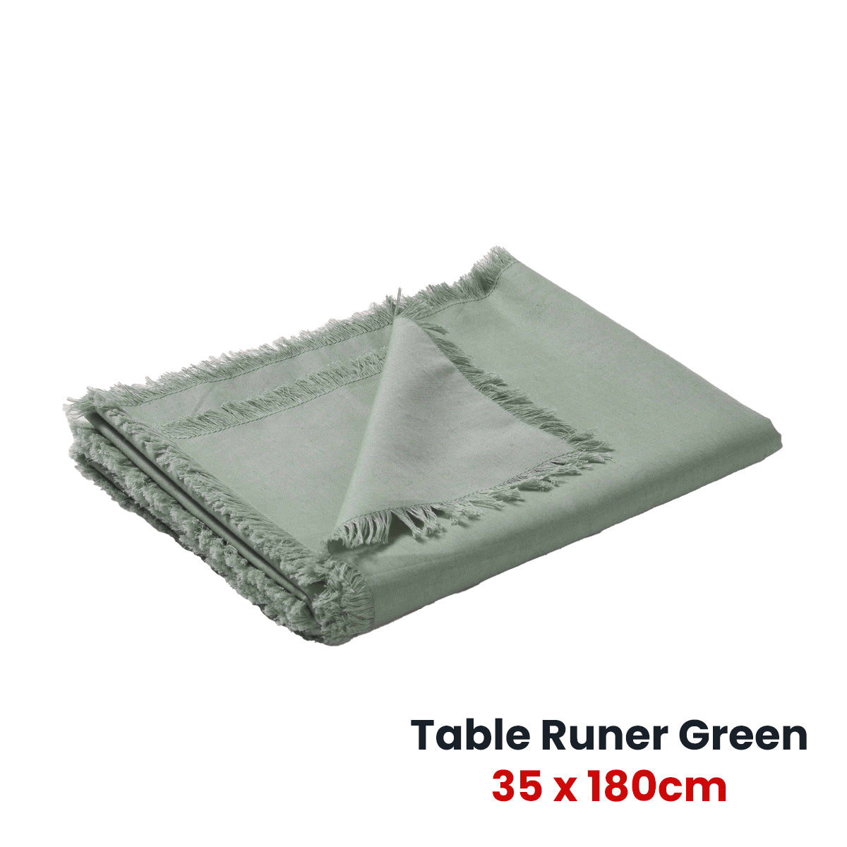 Vintage Design Homewares Gypsy Green Washed Linen Cotton Table Runner 35 x 180cm