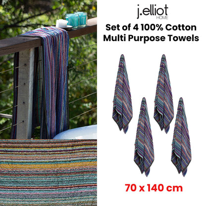 J Elliot Home Set of 4 100% Cotton Multi Purpose Towels 70 x 140 cm