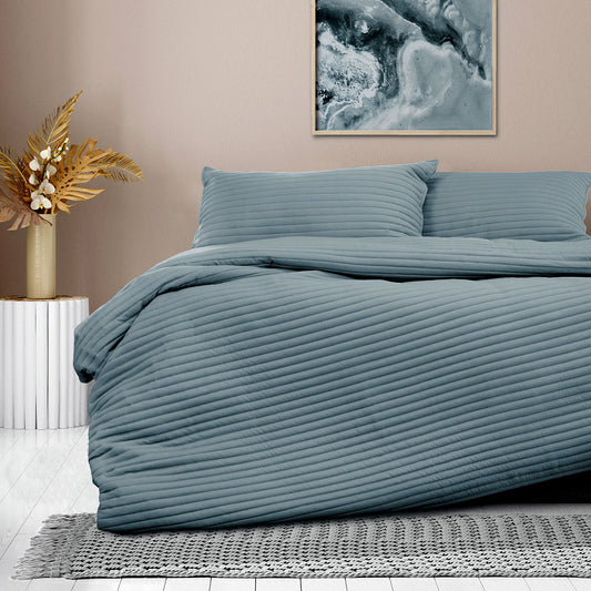 Ardor London Denim Embossed Quilt Cover Set Queen