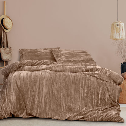 Ardor Vivienne Champagne Crushed Velvet Quilt Cover Set King