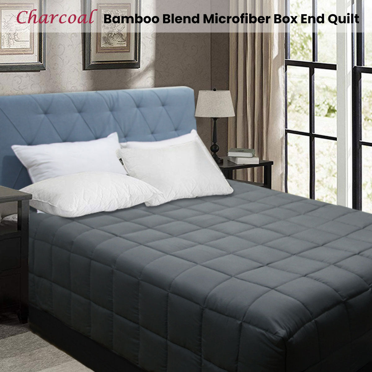 Shangri La Bamboo Blend Microfiber Box End Quilt Charcoal King