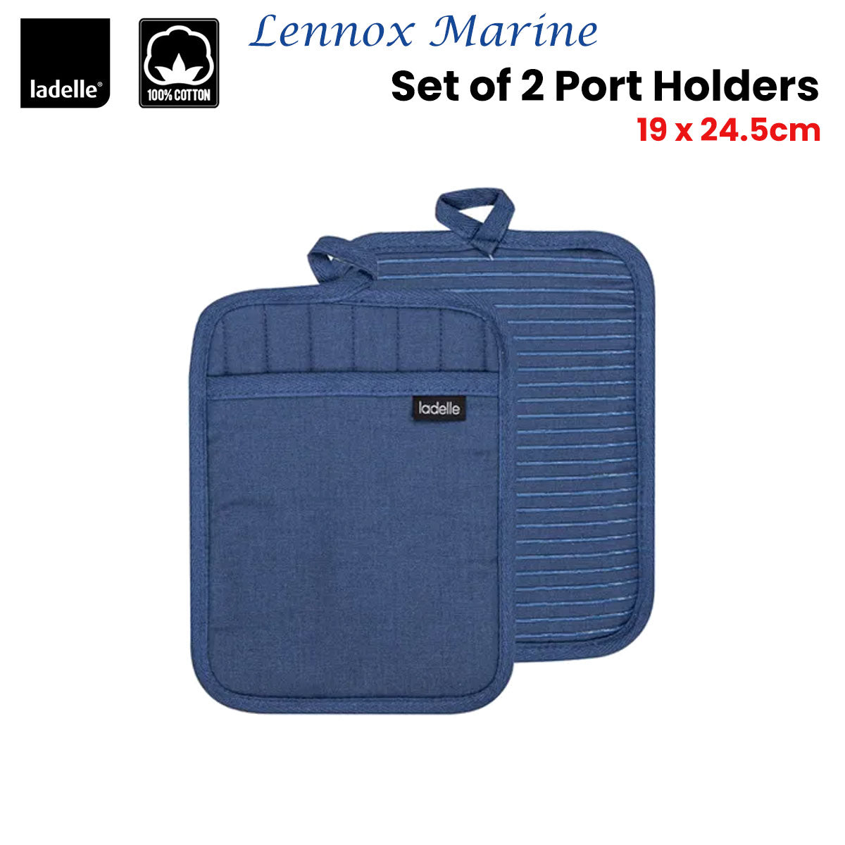 Ladelle Lennox Marine Set of 2 Pot Holders 19 x 24.5 cm