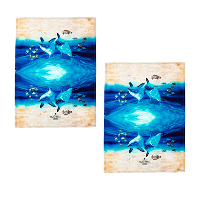 Ashdene Set of 2 Playful Dolphins Cotton Kitchen Tea Towels 50 x 70 cm Underwater Buddies