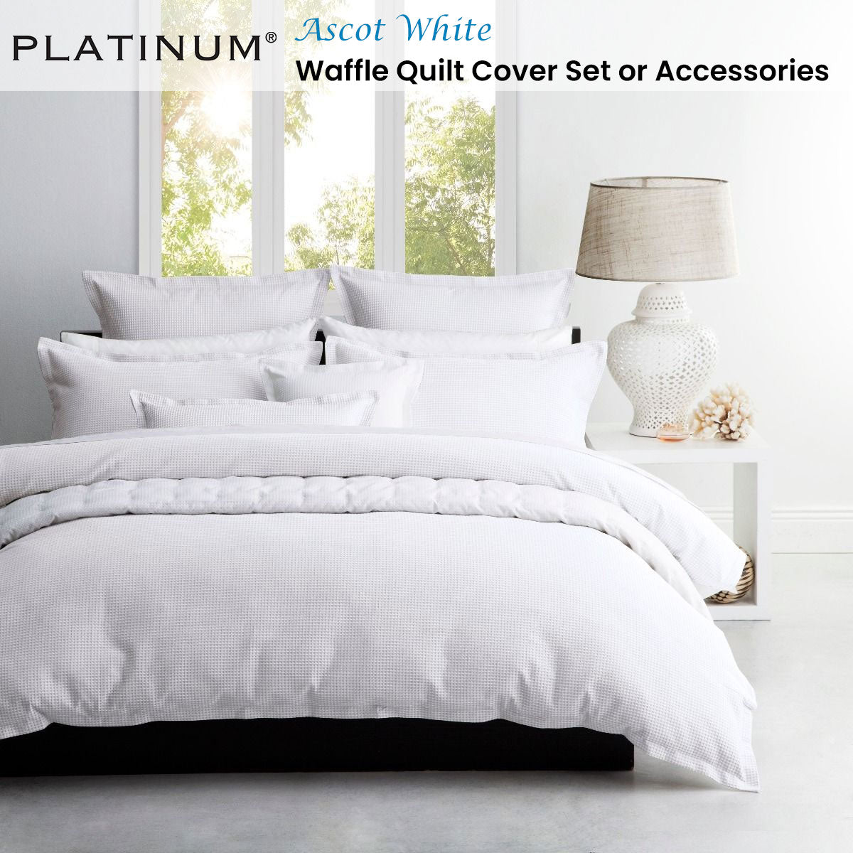 Platinum Collection Ascot White Waffle Quilt Cover Set Single