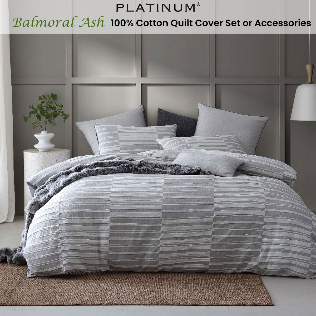 Platinum Collection Balmoral Ash 100% Cotton Quilt Cover Set King