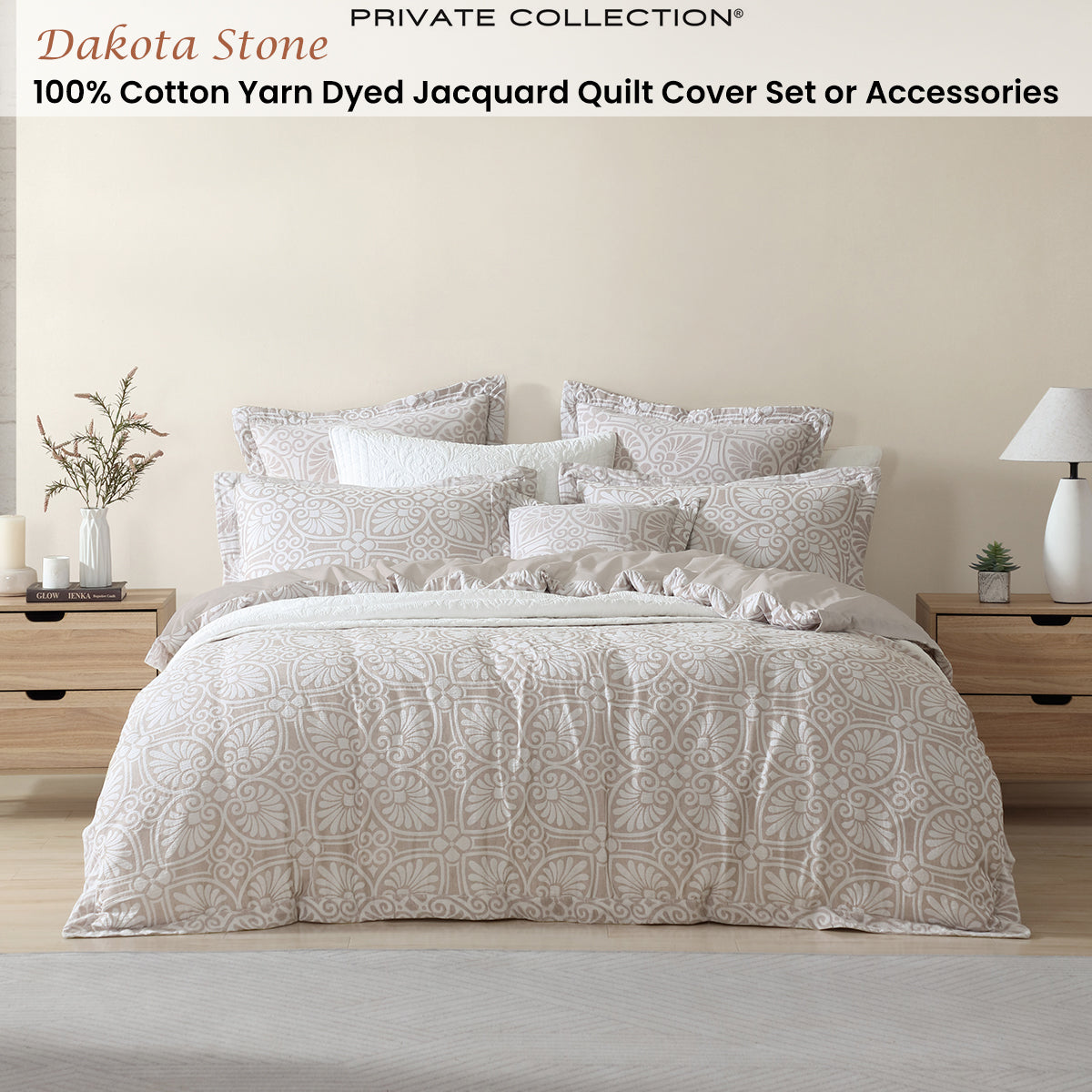 Private Collection Dakota Stone Quilt Cover Set Cotton Yarn Dyed Jacquard King