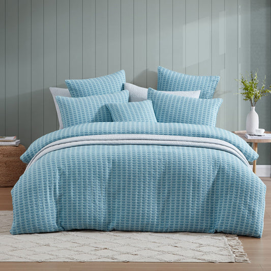 Platinum Collection Frankie Turquoise Honeycomb Waffle Jacquard Quilt Cover Set Super King