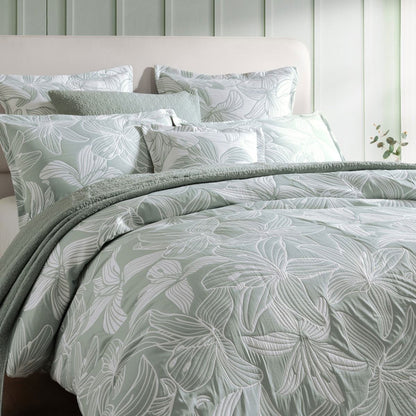 Platinum Collection Grace Sage Polyester Cotton Jacquard Quilt Cover Set King