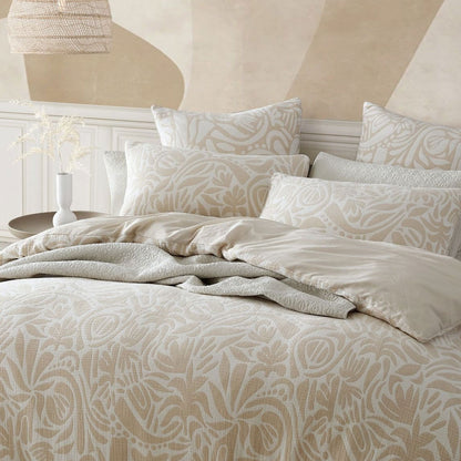 Platinum Collection Haven Caramel Polyester Cotton Jacquard Quilt Cover Set King