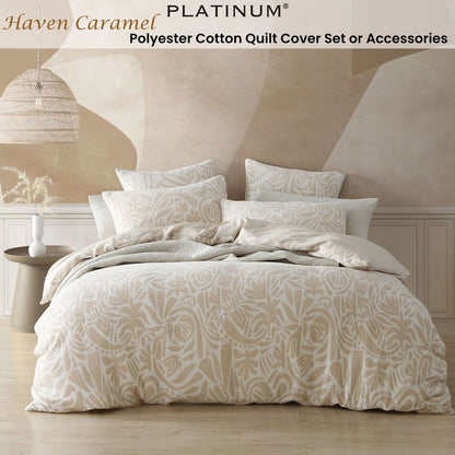 Platinum Collection Haven Caramel Polyester Cotton Jacquard Quilt Cover Set Super King