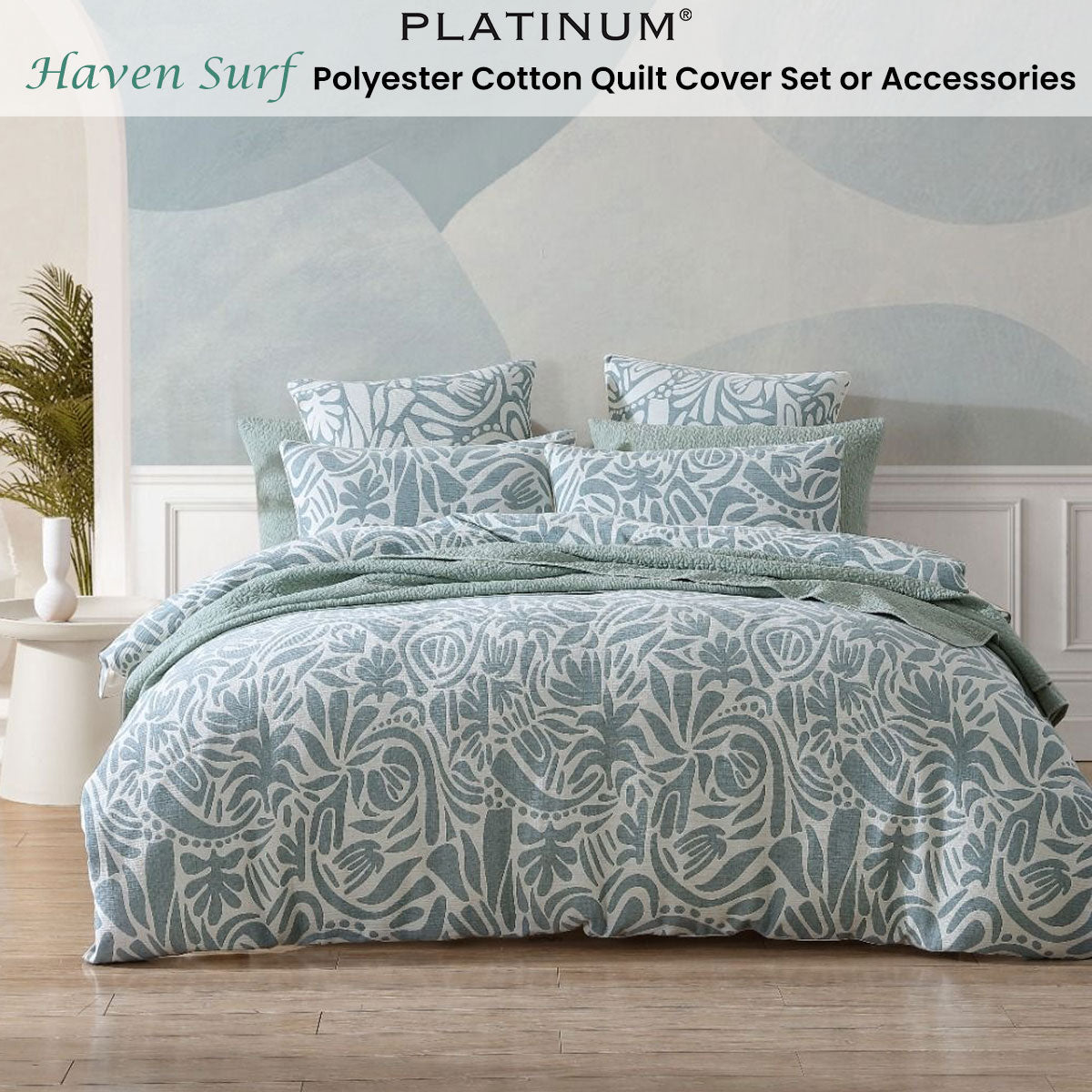 Platinum Collection Haven Surf Polyester Cotton Jacquard Quilt Cover Set King