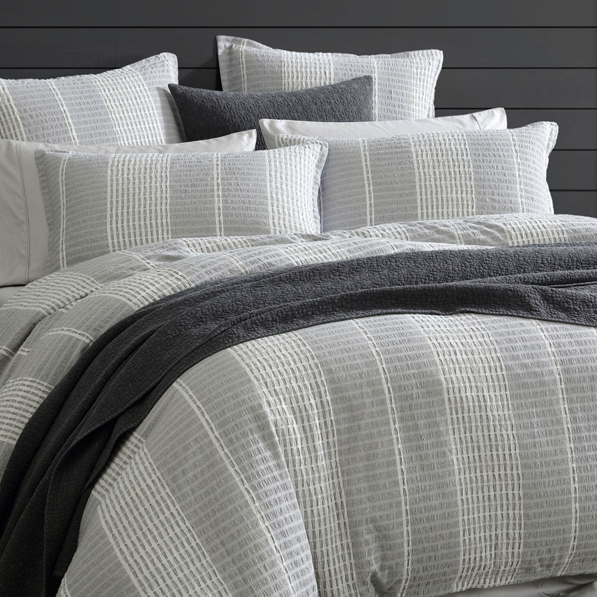 Platinum Collection Hurley Charcoal Cotton Jacquard Stripe Quilt Cover Set King