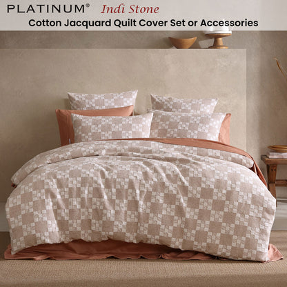 Platinum Collection Indi Stone Cotton Jacquard Quilt Cover Set Queen