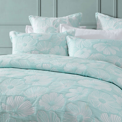 Platinum Collection Poppi Aqua Cotton Polyester Jacquard Quilt Cover Set King