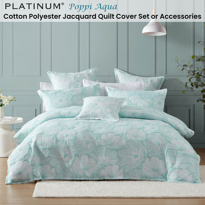 Platinum Collection Poppi Aqua Cotton Polyester Jacquard Quilt Cover Set Super King