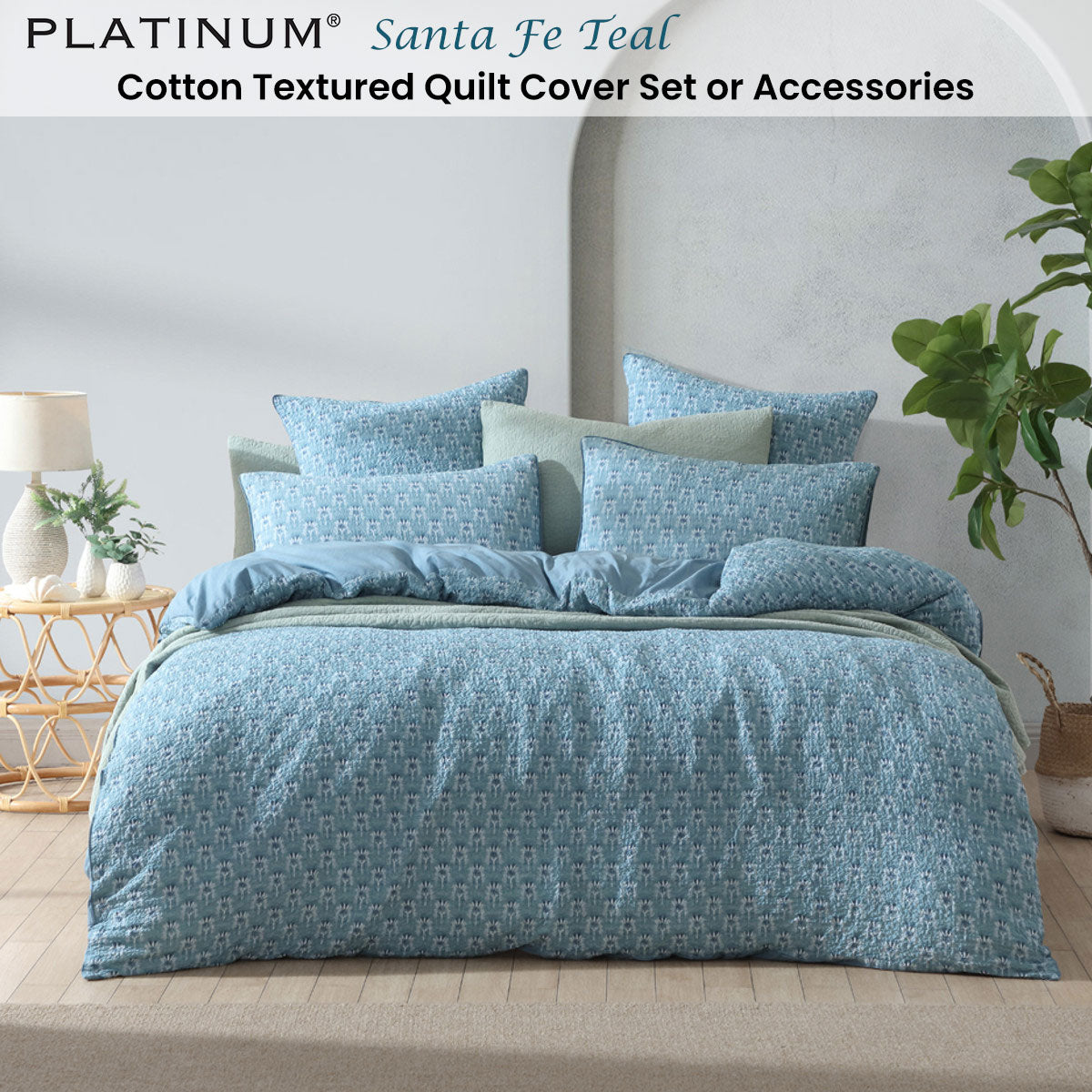 Platinum Collection Santa Fe Teal Cotton Jacquard Quilt Cover Set Queen