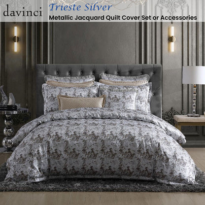 Davinci Trieste Silver Yarn-dyed Metallic Jacquard Quilt Cover Set Super King