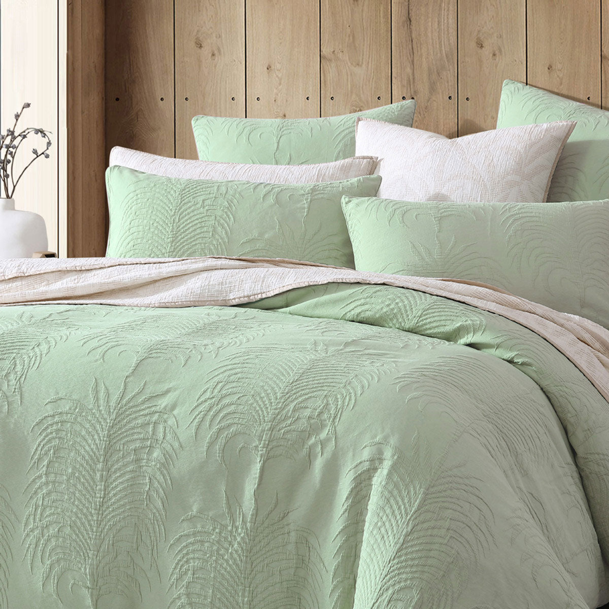 Platinum Collection Tropicana Sage Cotton Matelasse Quilt Cover Set King