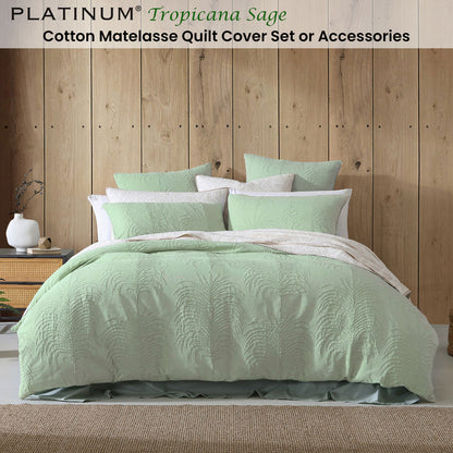 Platinum Collection Tropicana Sage Cotton Matelasse Quilt Cover Set Super King