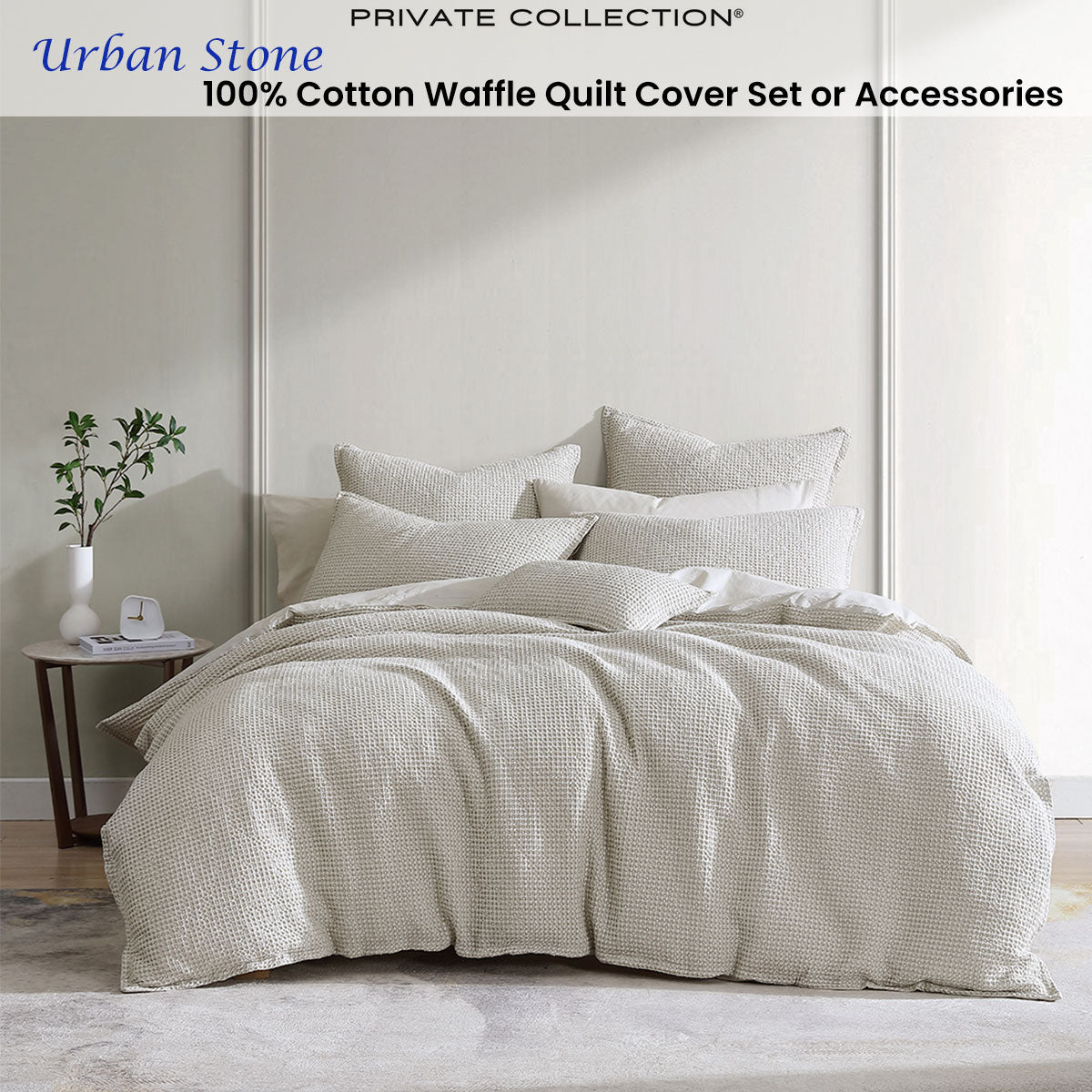 Private Collection Urban Stone 100% Cotton Waffle Quilt Cover Set Super King