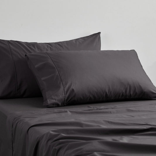 Logan and Mason 250TC 50% Polyester 50% Cotton Percale Sheet Set Asphalt 50cm Wall King