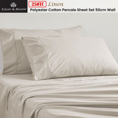 Logan and Mason 250TC 50% Polyester 50% Cotton Percale Sheet Set Linen 50cm Wall Double