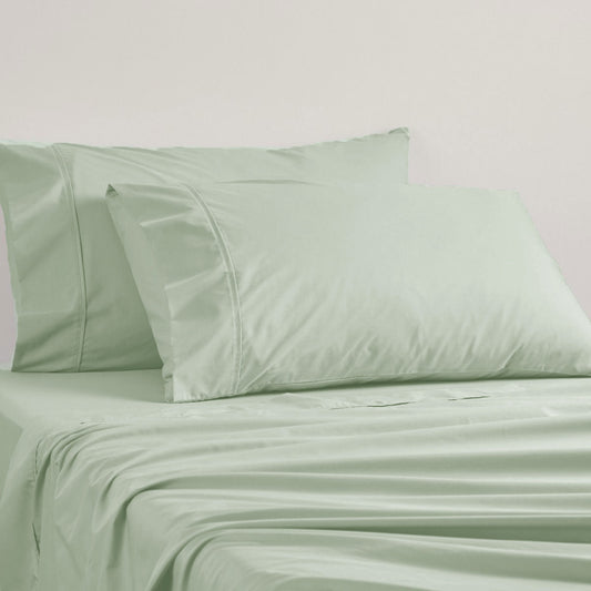 Logan and Mason 250TC 50% Polyester 50% Cotton Percale Sheet Set Sage 50cm Wall Double