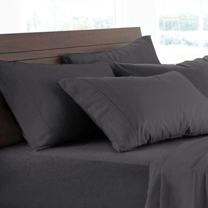 Logan and Mason Soft Brushed Cotton Flannelette Sheet Set Charcoal 40cm Wall King