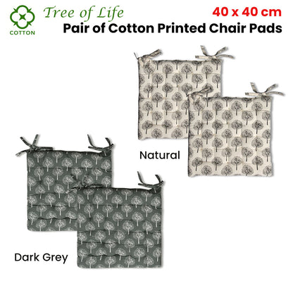 Lylac Homeware Tree of Life Set of 2 Cotton Chair Pads Dark Grey