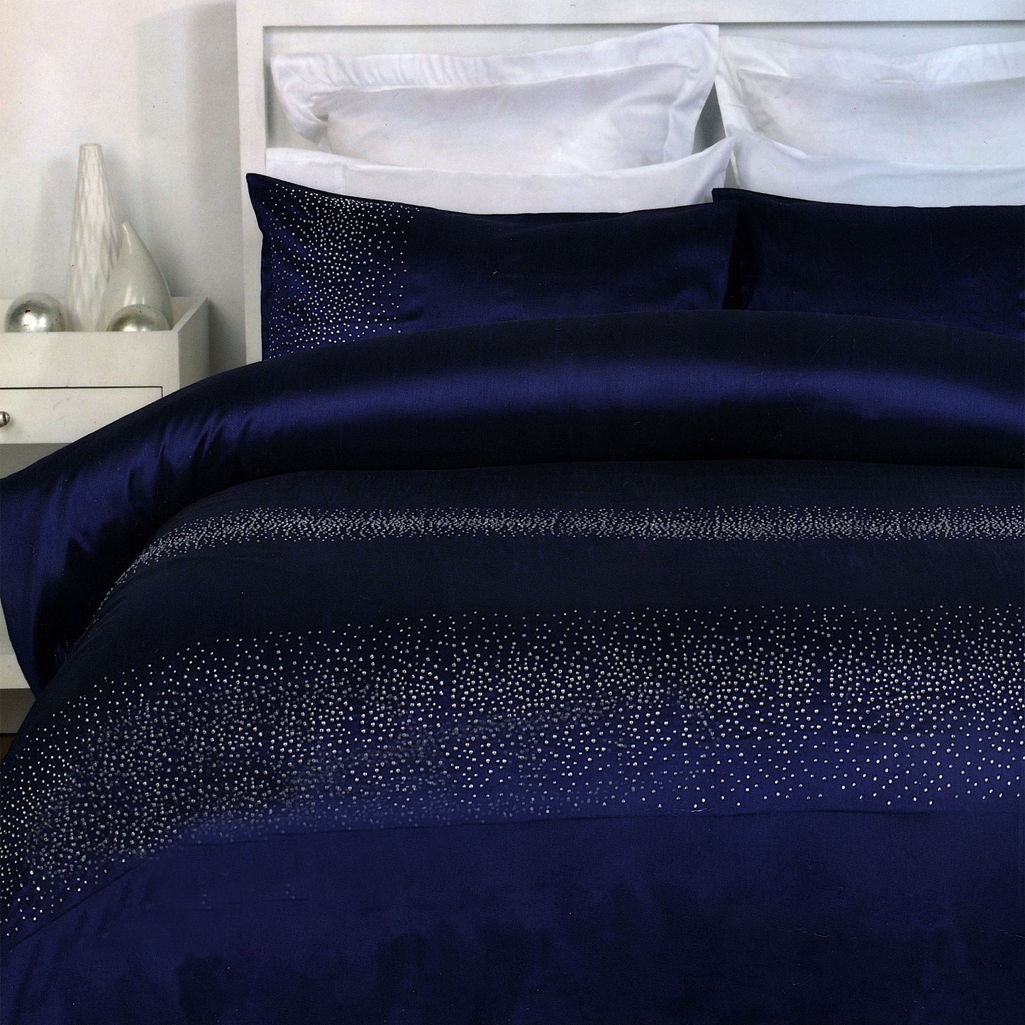 Diamante Quilt Cover Set Navy DOUBLE