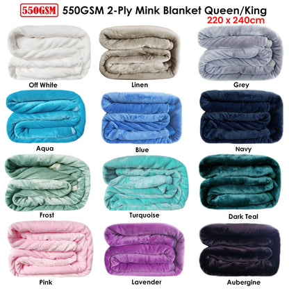 550GSM 2-Ply Mink Blanket Queen/King Aqua