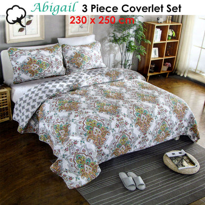 100% Cotton Lightly Quilted Coverlet Set Abigail Queen