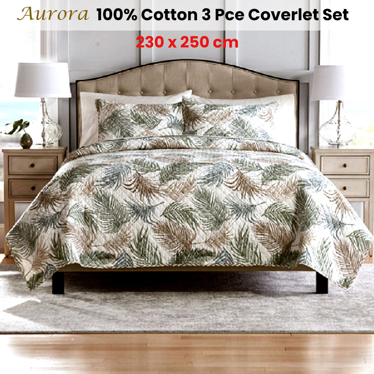 100% Cotton Lightly Quilted Coverlet Set Aurora Queen