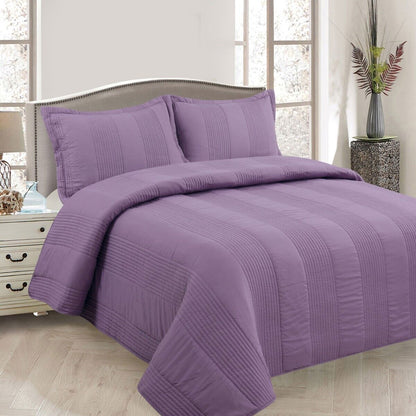 Lewis Mauve 3 Pce Lightly Quilted Polyester Cotton Coverlet Set Queen